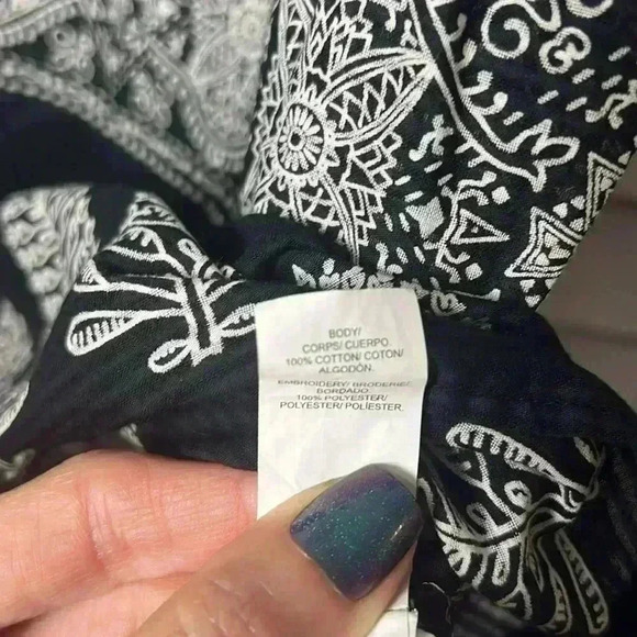 Lucky Brand Square Neck Boho Tank Top Size Small Black & White - Picture 6 of 11